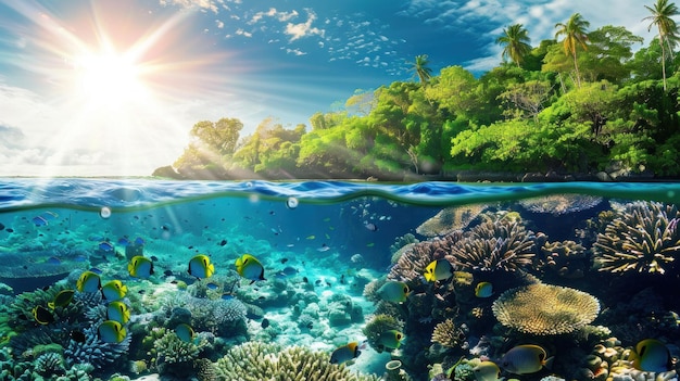 Photo tropical island paradise an underwater view