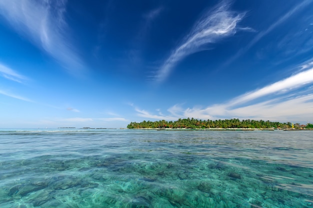 Tropical island resort seascape at sunny day