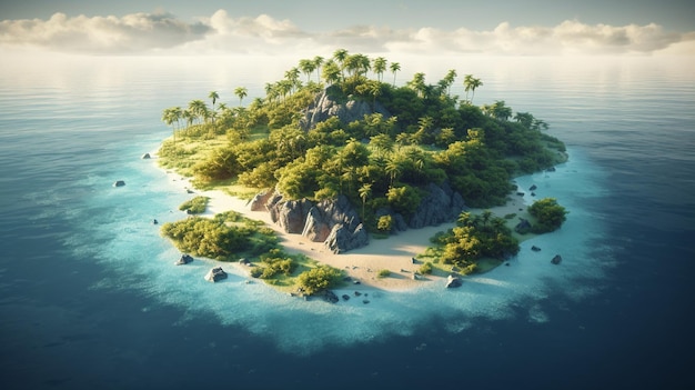 Tropical island in the sea 3d render illustration