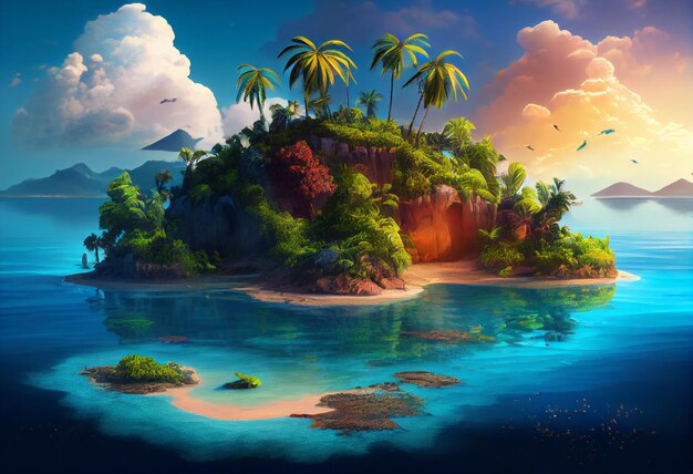 Tropical island on the sea illustration