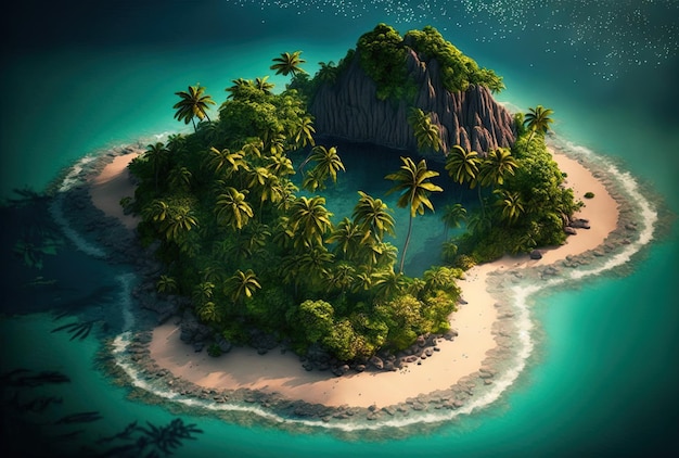 Tropical island setting with a body of water