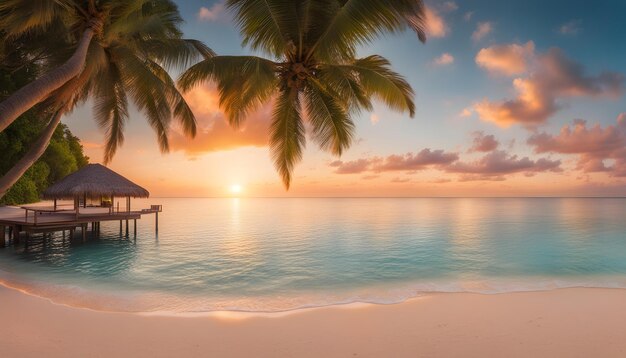 a tropical island with a palm tree and a house on the beach