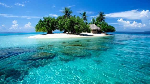 Photo a tropical island with palm trees on the beach