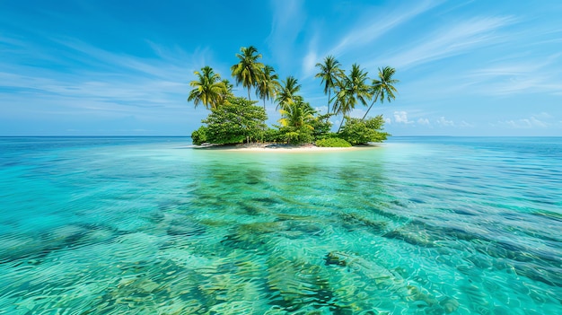 Tropical island with palm trees and clear blue water