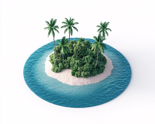 Photo tropical island with palm trees on an isolated background