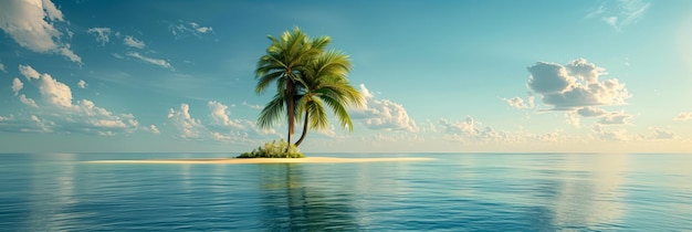 Tropical island with palm trees surrounded by calm ocean waters