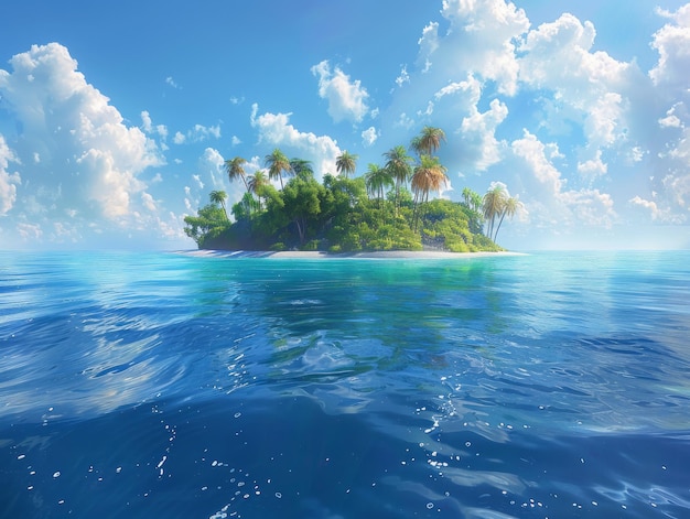 a tropical island with palm trees on the water