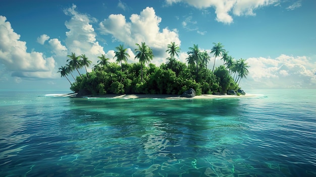 a tropical island with palm trees on the water