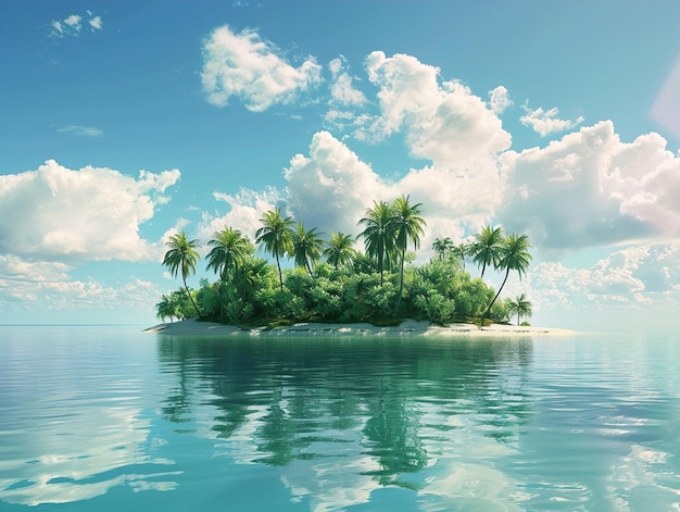 a tropical island with palm trees on the water