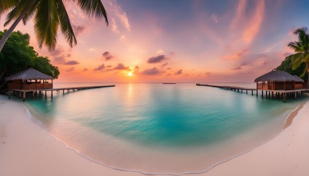 a tropical island with a tropical beach and a palm tree