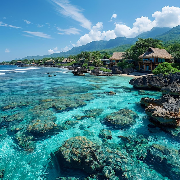 Photo a tropical island with a tropical island in the background