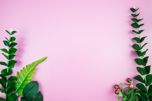 Tropical Jungle leave pink pastel color background 