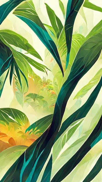 Tropical jungle panorama cartoon illustration background 3D illustration