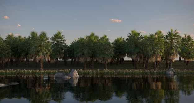 tropical jungle on the river bank 3D illustration cg render