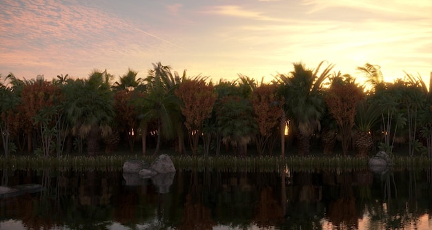 tropical jungle on the river bank 3D illustration cg render