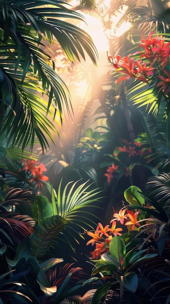 Tropical Jungle Sunlight Through Lush Foliage