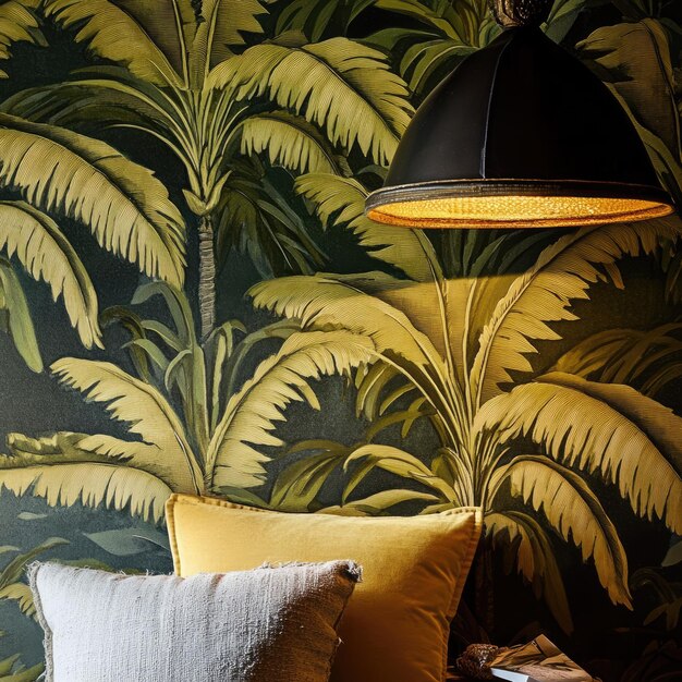 Photo tropical jungle wallpaper with bold palm pattern and cozy decor