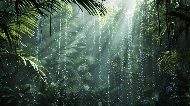 a tropical jungle with water drops in the air