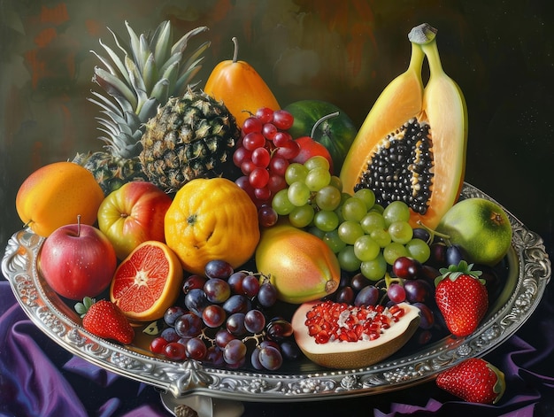 Tropical Kaleidoscope Exotic Fruit Platter Awash in Vivid Hues Under Natural Light