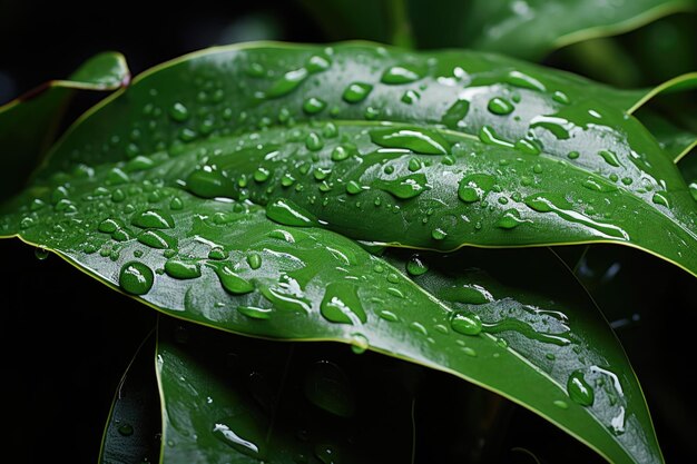 Tropical leaf leaf in obscurity green with rainwater drop in texture abstract generative IA