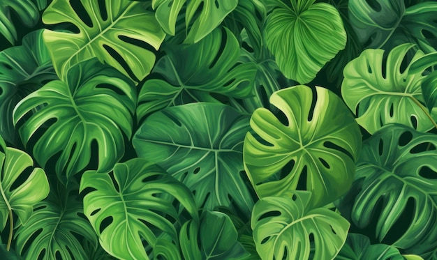 Tropical leaf wallpaper Exotic foliage background Natural textured For postcard book illustration card Created with generative AI tools