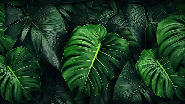 Tropical leaves background Banner with green floral pattern Generative AI