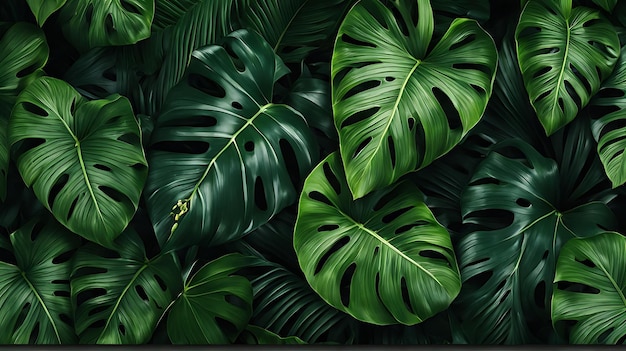 Tropical leaves background Banner with green floral pattern