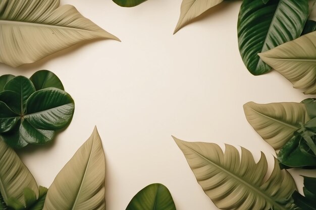 Tropical Leaves on Beige Background Ai generative