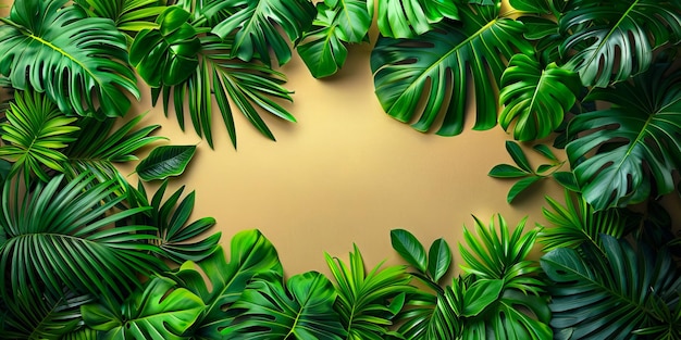 Tropical leaves on a beige background