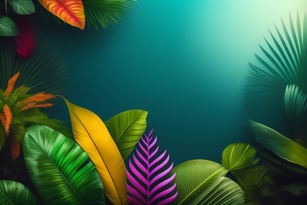 Tropical leaves on a blue background