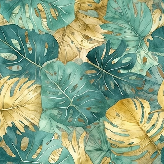 Tropical leaves on a blue background.