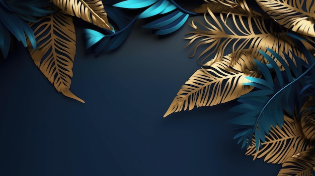 Tropical leaves on a blue background