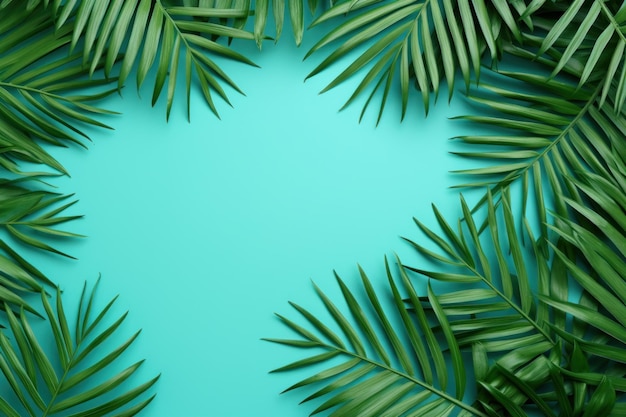 Tropical Leaves on Color Background Flat Lay AI Generated