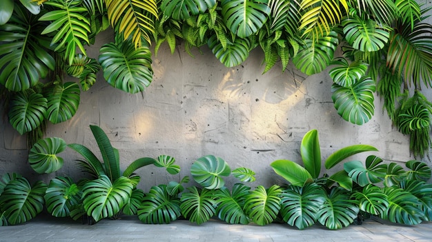 Tropical Leaves and Concrete Wall