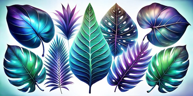 Photo tropical leaves and feathers realistic illustration