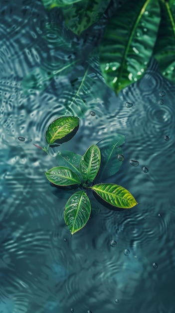 Photo tropical leaves floating in a pool of water