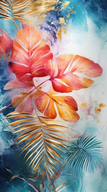 tropical leaves and flowers colorful on a light background wallpaper