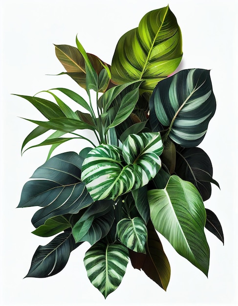 Tropical leaves foliage plant bush floral arrangement created with generative AI