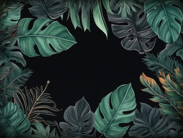 Tropical leaves frame on a blackboard generative ai