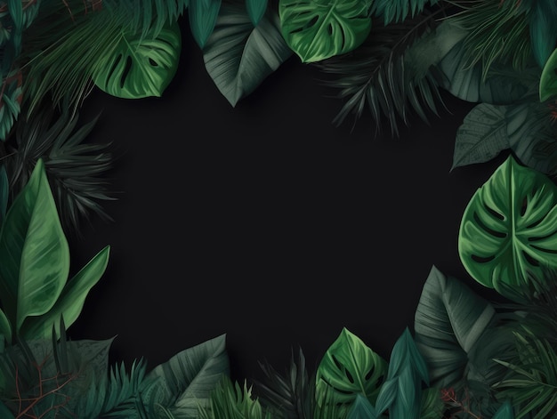 Tropical leaves frame on a blackboard generative ai