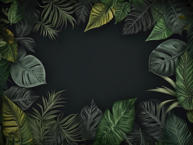 Tropical leaves frame on a blackboard generative ai