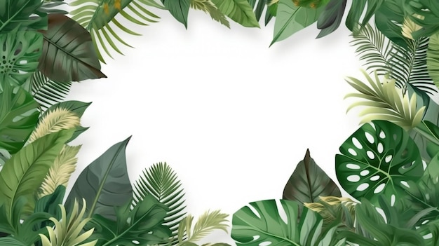 Tropical leaves frame on a white background