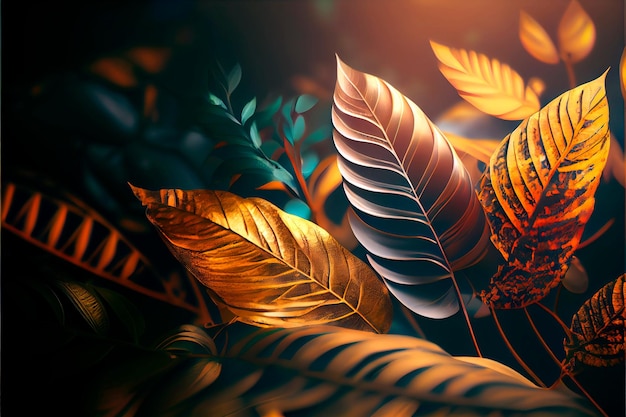 Tropical leaves gold and blackllustration of a black and gold tree leaf