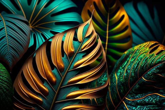 Tropical leaves gold and blackllustration of a black and gold tree leaf