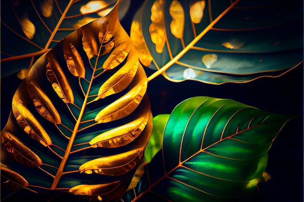 Tropical leaves gold and blackllustration of a black and gold tree leaf