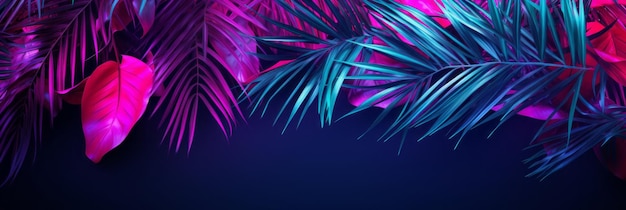 Tropical leaves and neon lights layout Generative AI