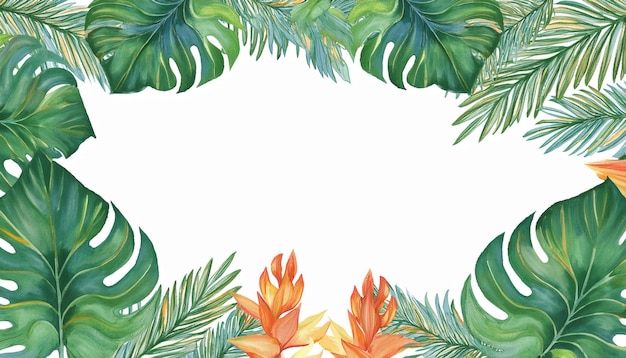 Tropical leaves outline on white background