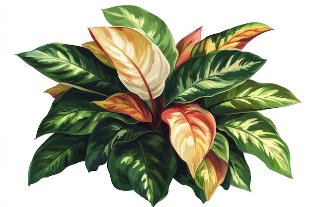 Photo tropical leaves painting in warm tones