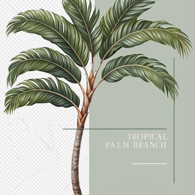 Tropical leaves palm branch realistic frame composition with transparent background and clusters of leaves with text