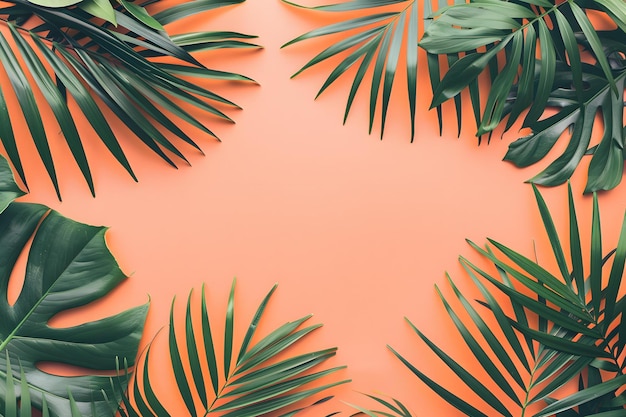 Photo tropical leaves on peach background